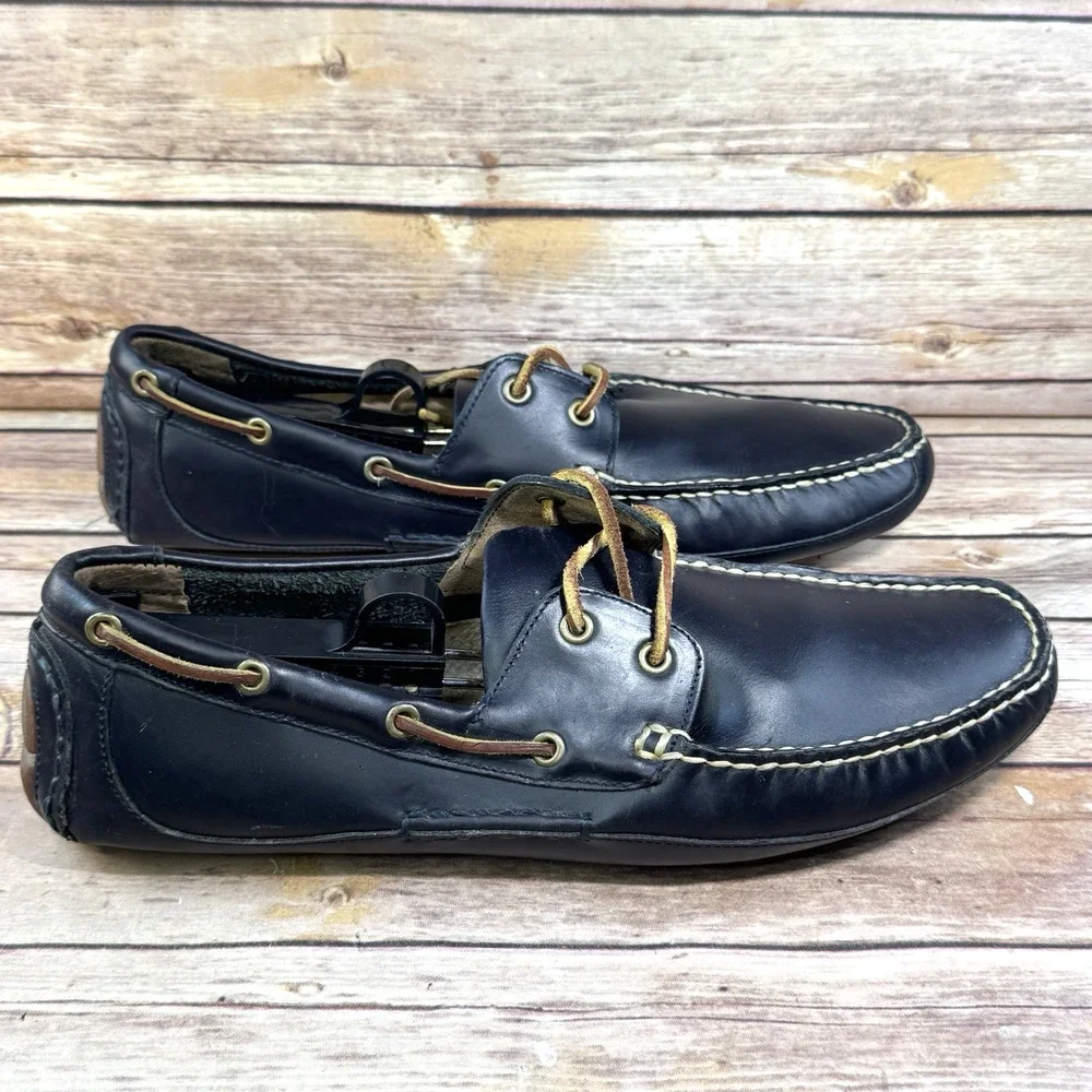 Polo Ralph Lauren Mens Black Leather Broderick Nautical Lace Up Boat Shoes 11.5D